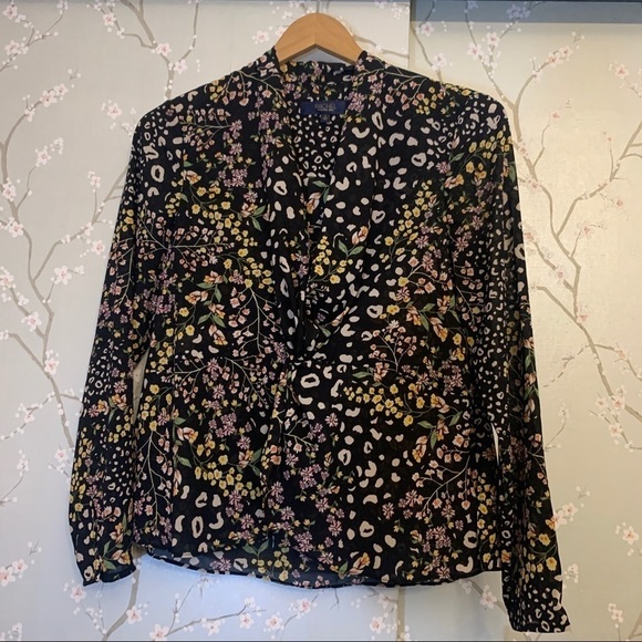 New Rachel Roy Collection January Floral Wrap Blouse Top Size XS Black Pink - Picture 4 of 7